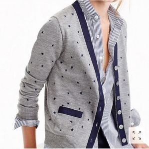 J Crew Harlow merino wool blend star embroidered pocketed cardigan size M